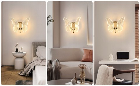 LED KINKIET ŚCIENNY MOTYL 10W ZŁOTY LAMPA