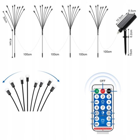 Lampki Ogrodowe Wbijane 4x Solarne Firefly Kulki z pilotem