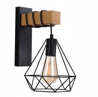 Lampa KINKIET ŚCIENNY drewniany LOFT metal czarna