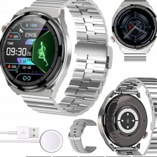 ZEGAREK MĘSKI SMARTWATCH WIELOFUNKCYJNY SREBRNY DOTYKOWY